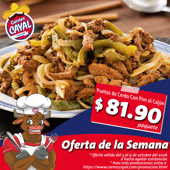 Oferta de Puntas De Cerdo Con Pimientos Al Cajun.